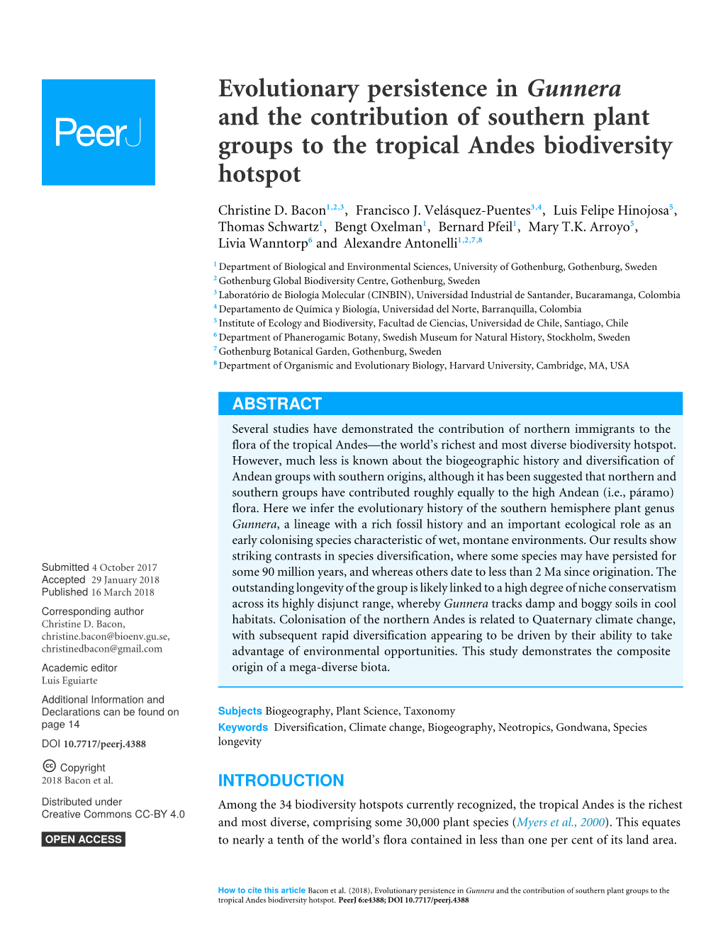 Evolutionary Persistence in Gunnera and the Contribution of Southern Plant Groups to the Tropical Andes Biodiversity Hotspot