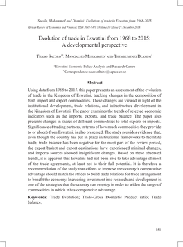 Evolution of Trade in Eswatini from 1968 to 2015: a Developmental Perspective