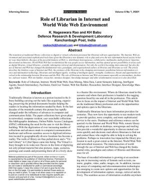 Role of Librarian in Internet and World Wide Web Environment K