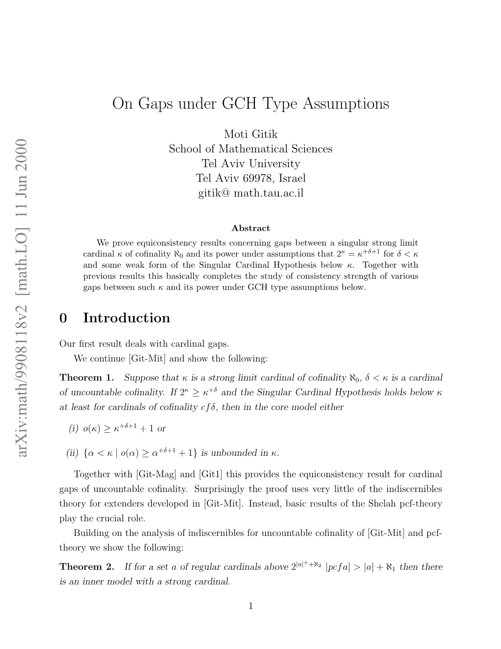 Arxiv:Math/9908118V2 [Math.LO] 11 Jun 2000 Hoe 1