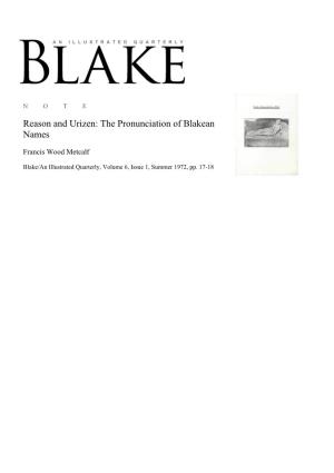 Reason and Urizen: the Pronunciation of Blakean Names