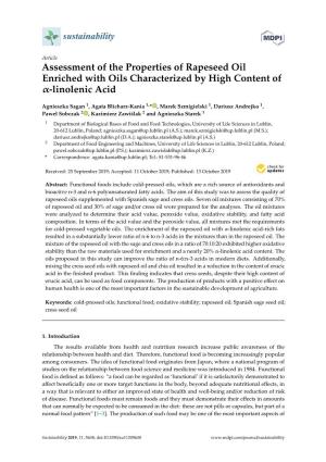 Assessment of the Properties of Rapeseed Oil Enriched with Oils Characterized by High Content of Α-Linolenic Acid