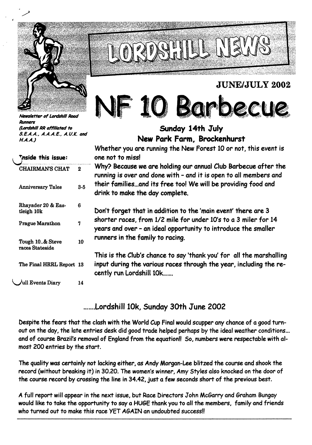 Lordshill 10K, Sunday 30Th June 2002