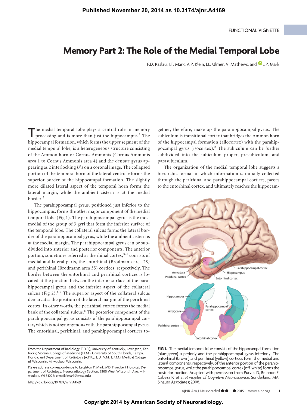 Memory Part 2: the Role of the Medial Temporal Lobe