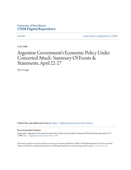 Argentine Government's Economic Policy Under Concerted Attack: Summary of Events & Statements, April 22-27 John Neagle