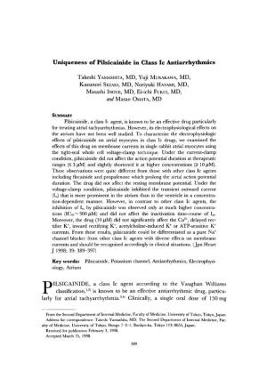 Uniqueness of Pilsicainide in Class Ic Antiarrhythmics Takeshi