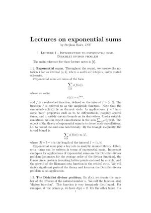 Lectures on Exponential Sums by Stephan Baier, JNU