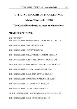 OFFICIAL RECORD of PROCEEDINGS Friday, 9