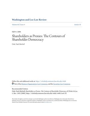 Shareholders As Proxies: the Onc Tours of Shareholder Democracy Dalia Tsuk Mitchell