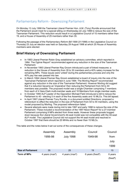 Parliamentary Reform - Downsizing Parliament
