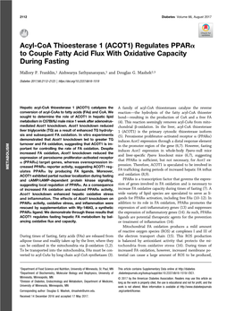 Acyl-Coa Thioesterase 1 (ACOT1) Regulates Pparα to Couple Fatty