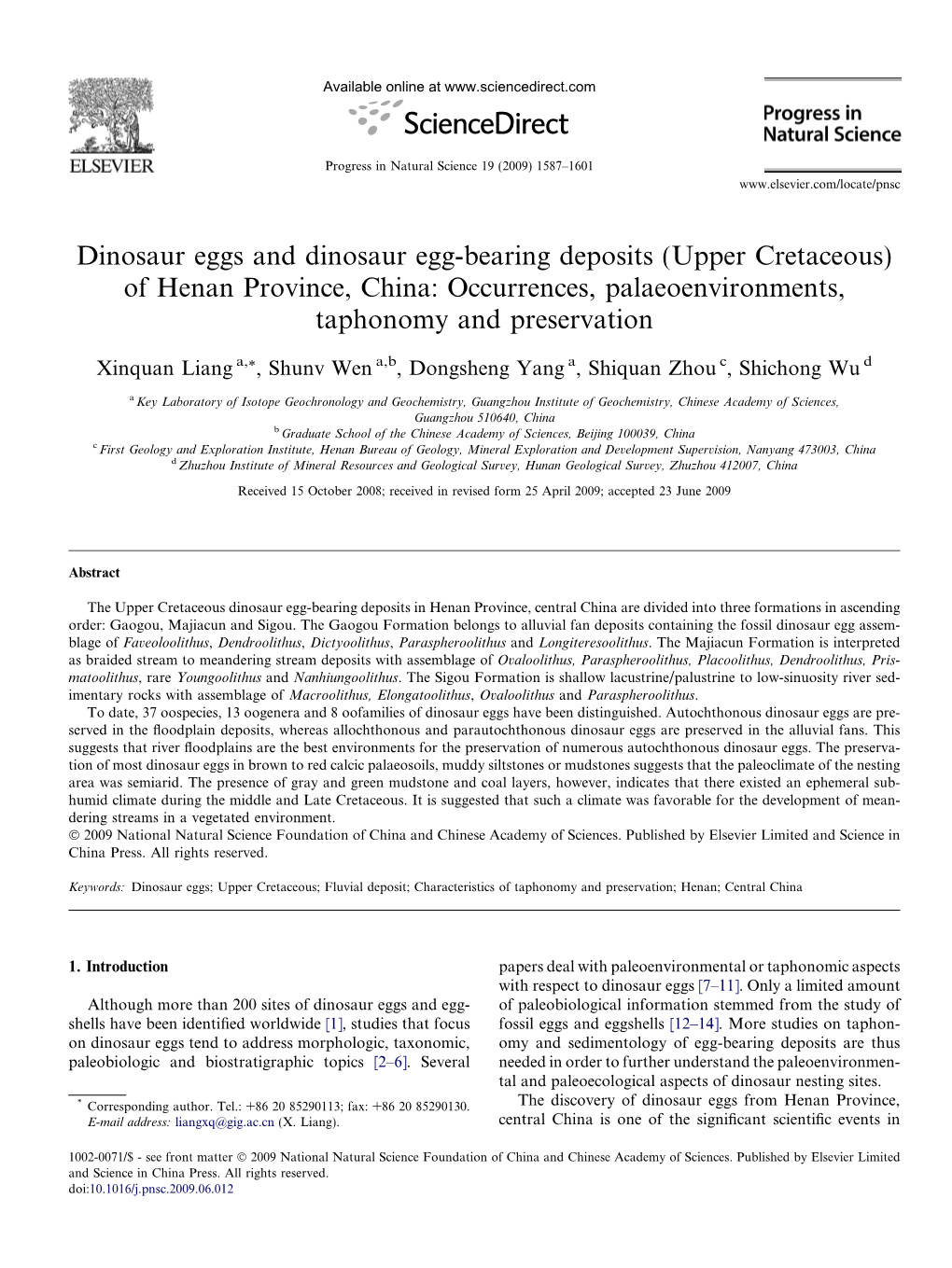 Of Henan Province, China: Occurrences, Palaeoenvironments, Taphonomy and Preservation