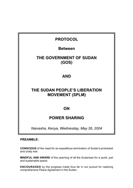 Protocol Between the Government of Sudan and the Sudan People's