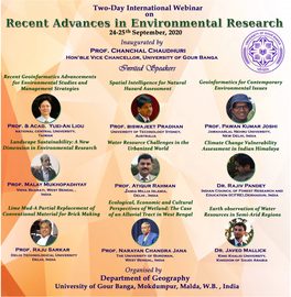 A Two-Day International Webinar Organized by Department of Geography University of Gour Banga on 24-25Th September, 2020