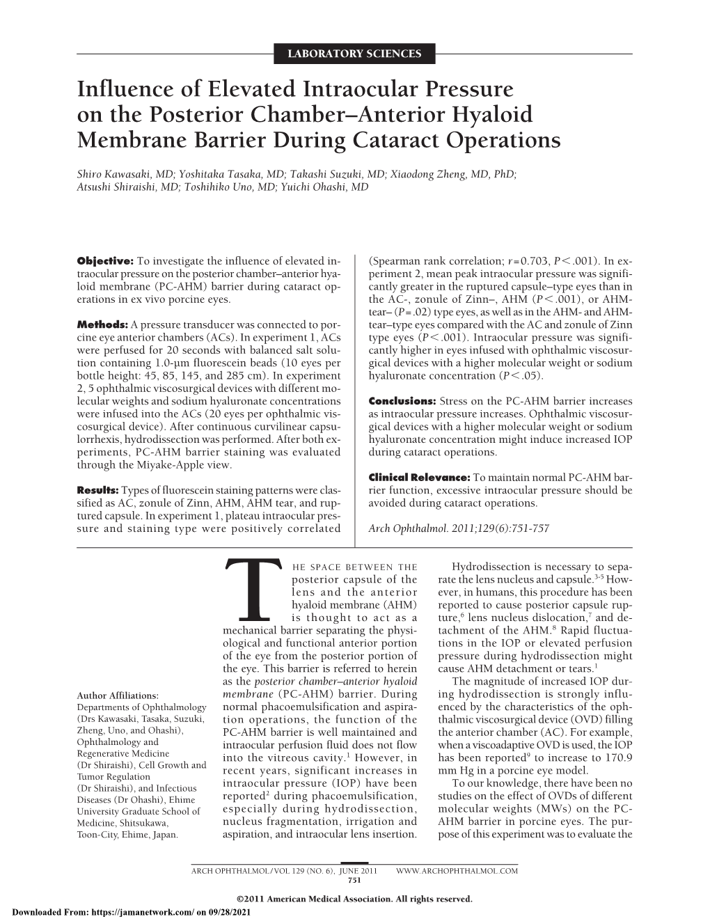 Influence of Elevated Intraocular Pressure on the Posterior Chamber–Anterior Hyaloid Membrane Barrier During Cataract Operations