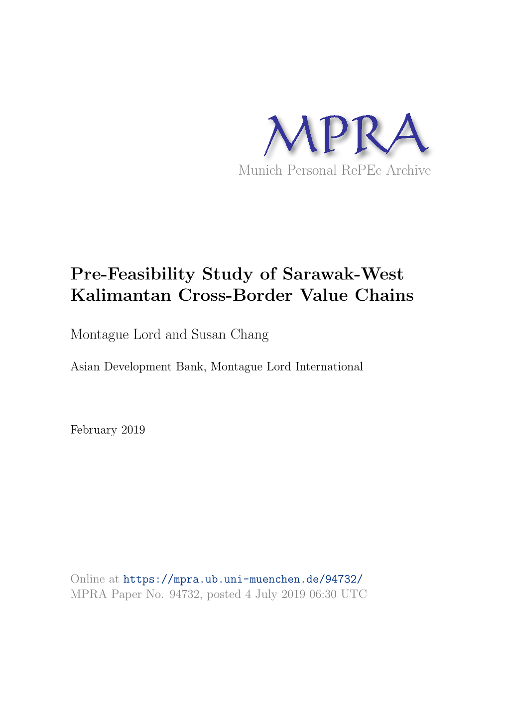 Pre-Feasibility Study of Sarawak-West Kalimantan Cross-Border Value Chains