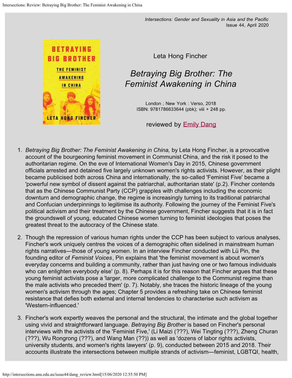 Review: Betraying Big Brother: the Feminist Awakening in China