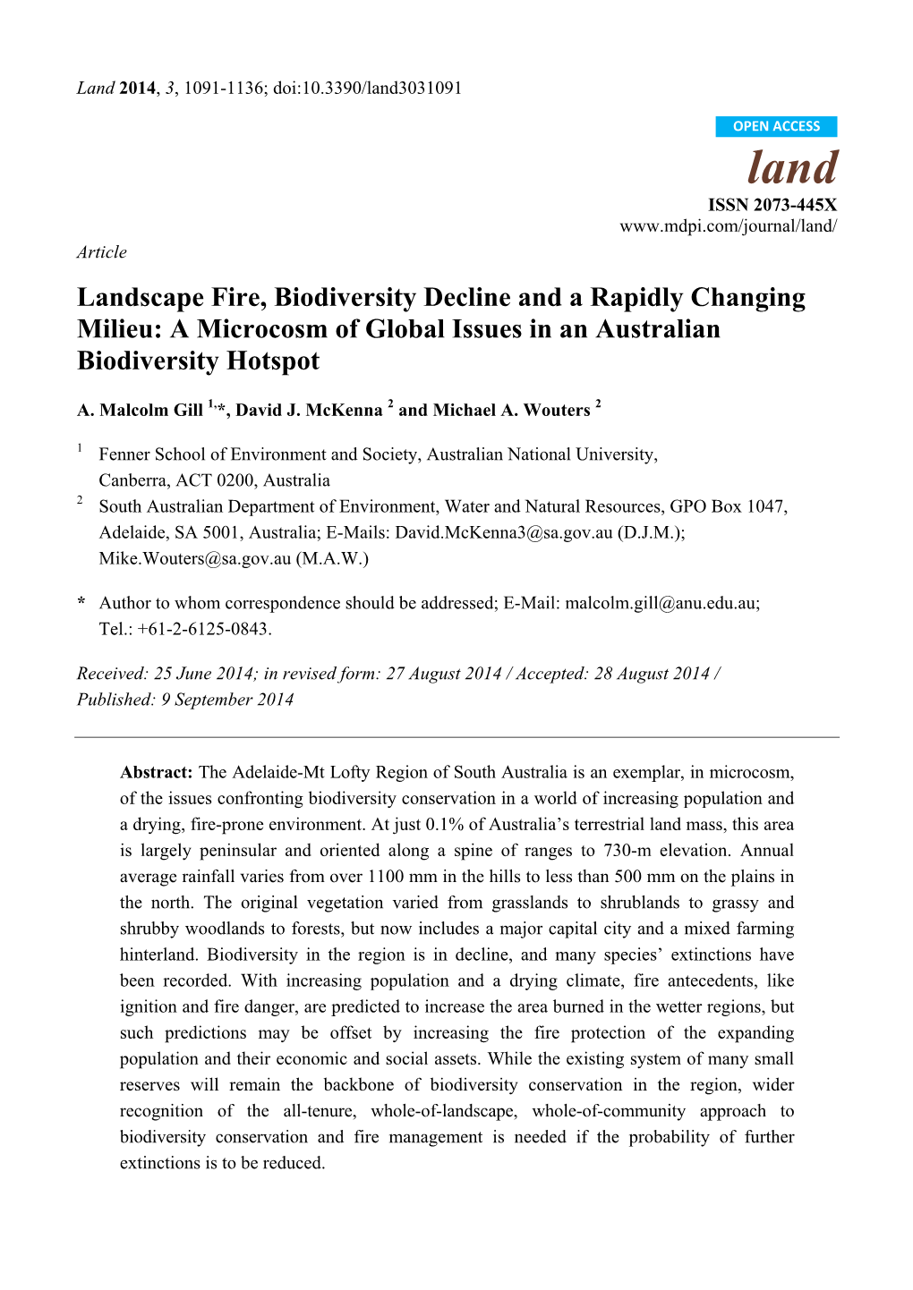 Landscape Fire, Biodiversity Decline and a Rapidly Changing Milieu: a Microcosm of Global Issues in an Australian Biodiversity Hotspot