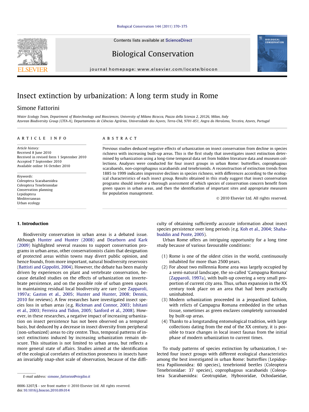 Insect Extinction by Urbanization: a Long Term Study in Rome