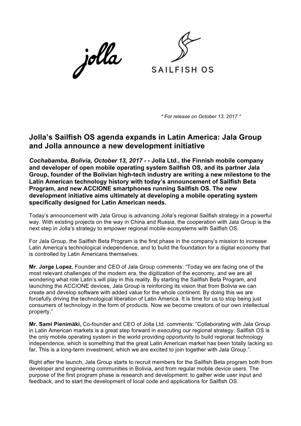 Jolla's Sailfish OS Agenda Expands in Latin America: Jala Group and Jolla