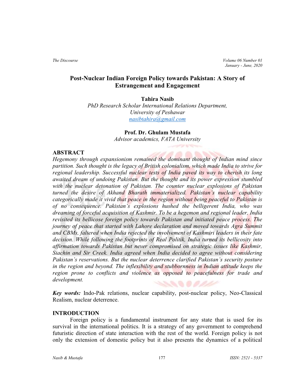 Post-Nuclear Indian Foreign Policy Towards Pakistan: a Story of Estrangement and Engagement