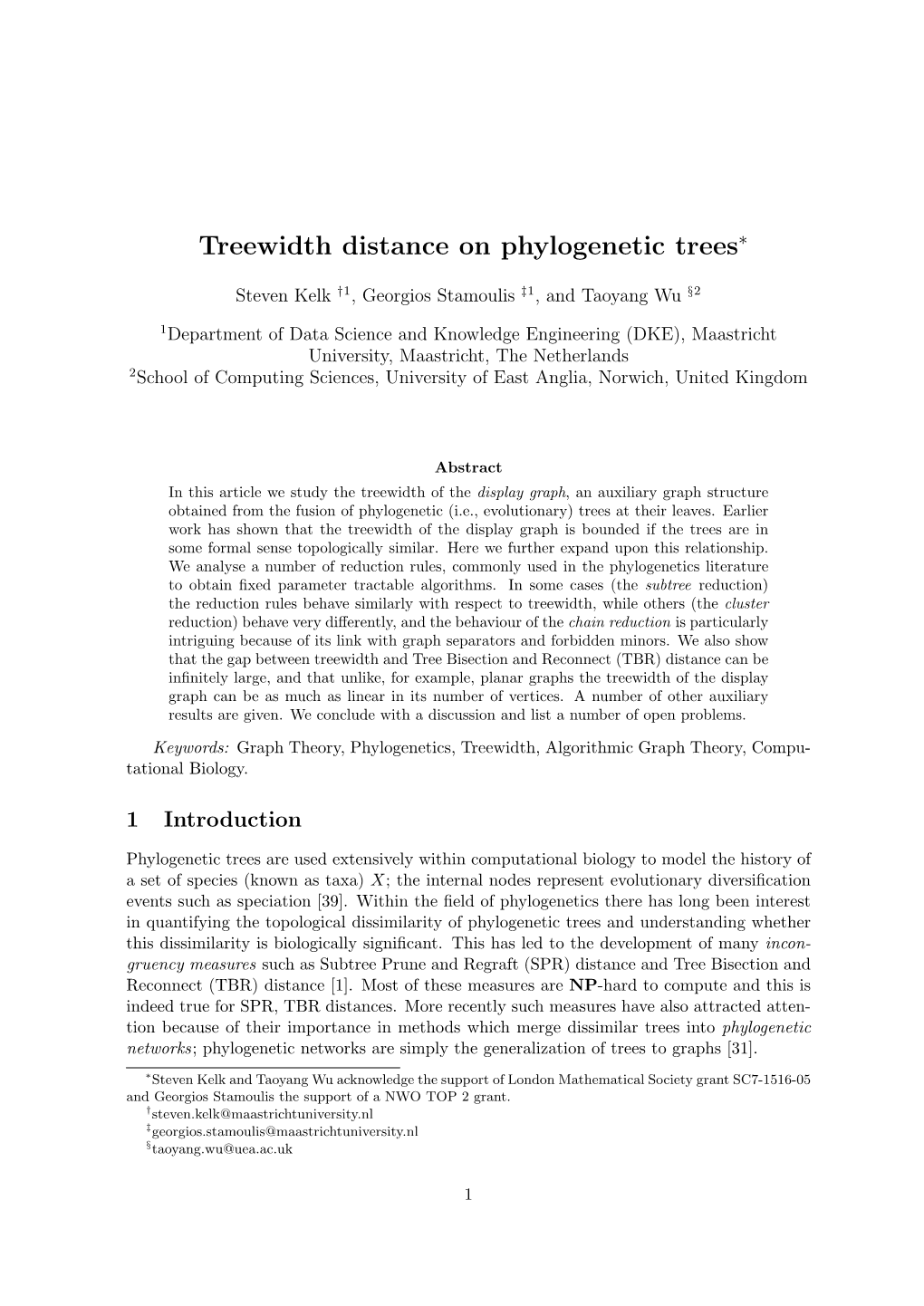 Treewidth Distance on Phylogenetic Trees∗