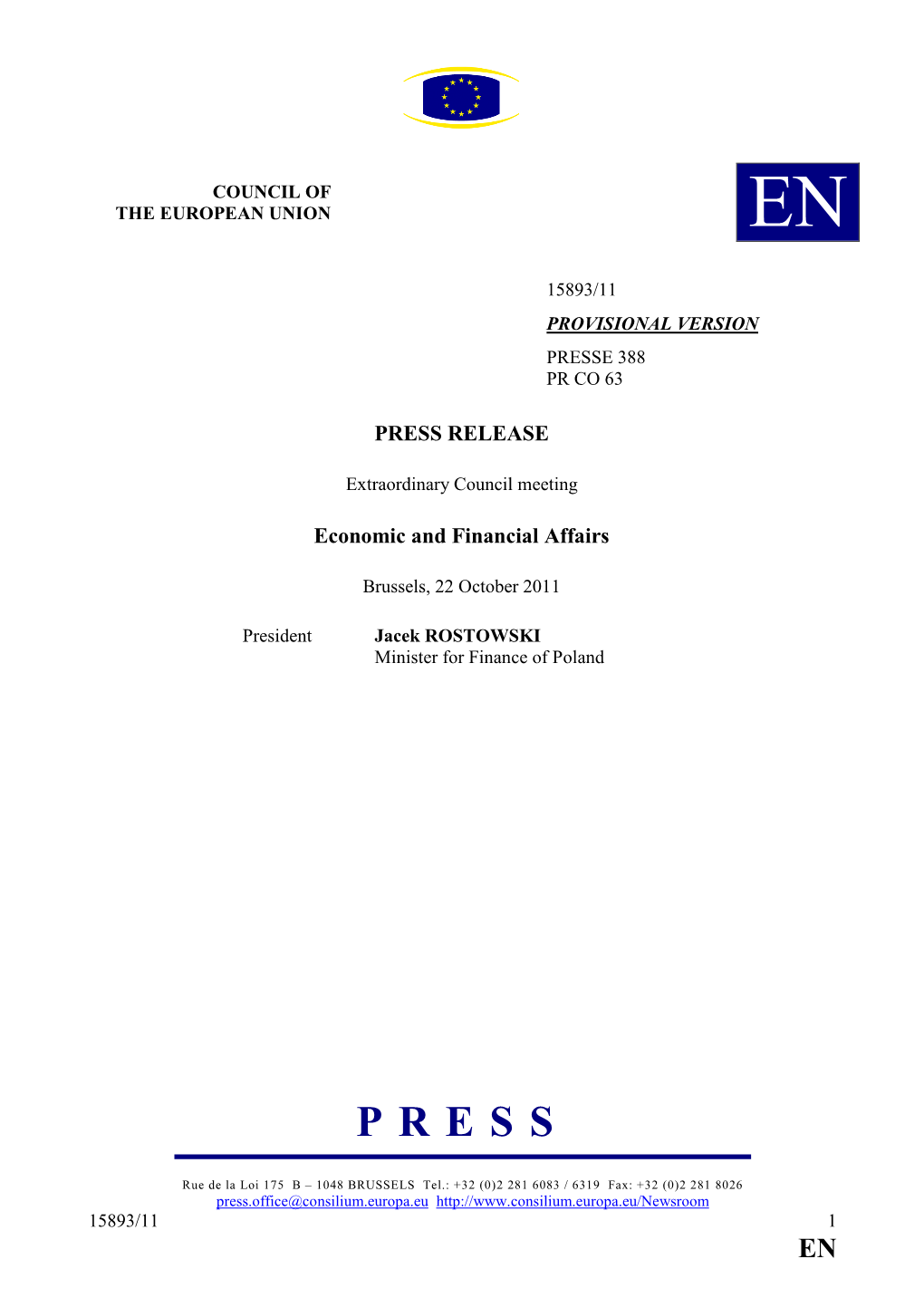 PRESS RELEASE Economic and Financial Affairs