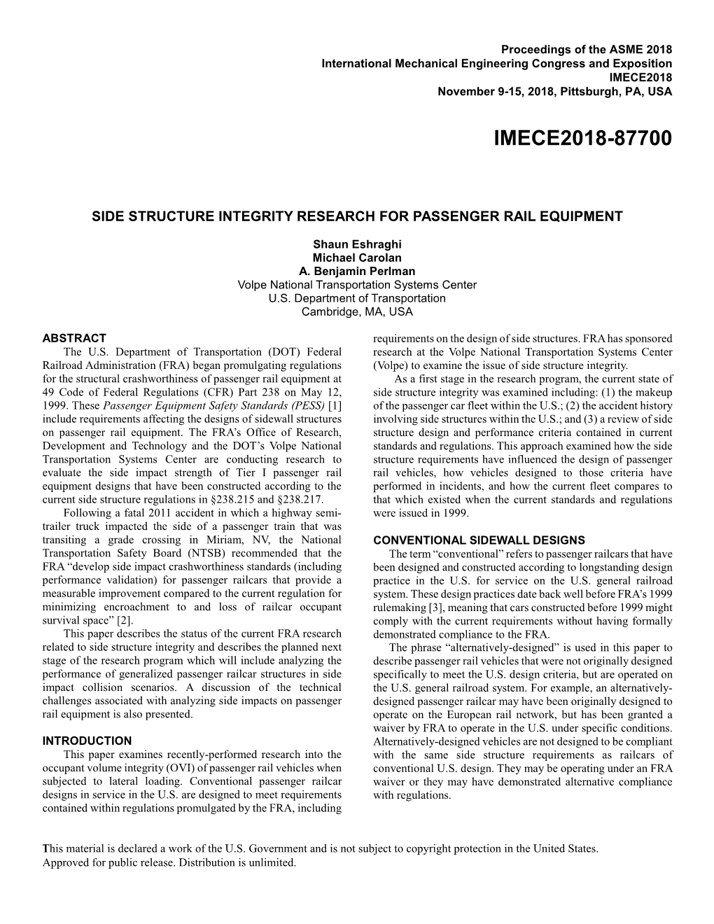 Side Structure Integrity Research for Passenger Rail Equipment