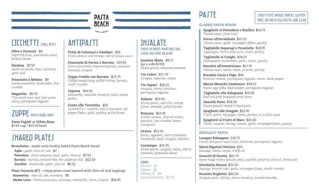 Antipasti INSALATE PASTE SHARED PLATES