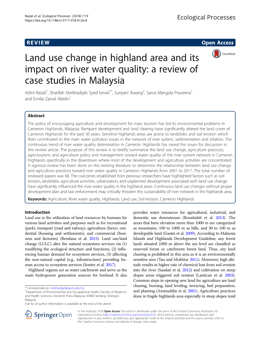 Land Use Change in Highland Area and Its Impact on River Water Quality