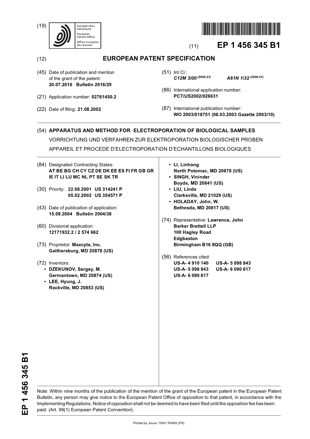 Apparatus and Method for Electroporation of Biological Samples