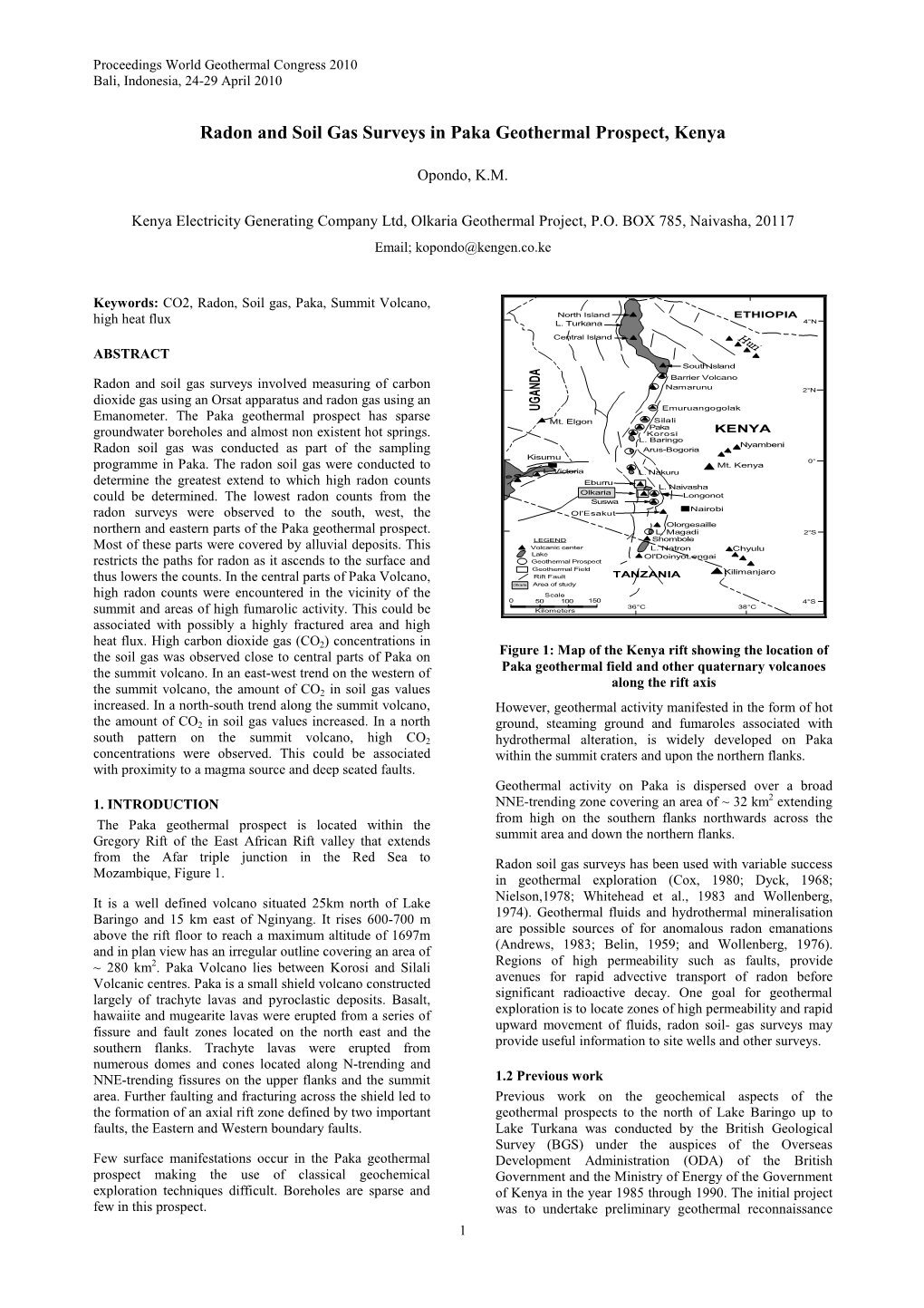 Radon and Soil Gas Surveys in Paka Geothermal Propect, Kenya