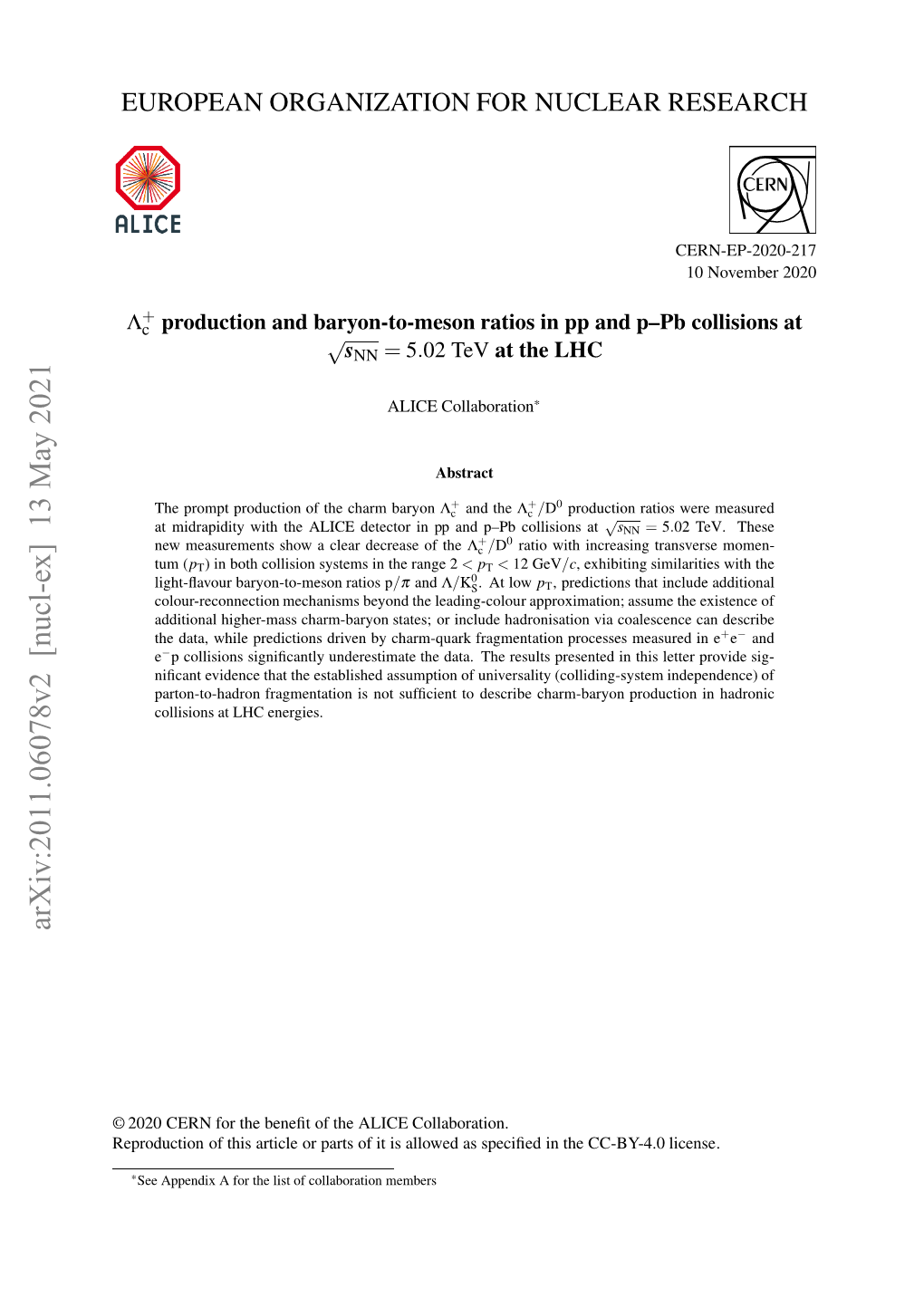 Arxiv:2011.06078V2 [Nucl-Ex] 13 May 2021 Erdcino Hsatceo at Fi Salwda Spec As Allowed Is It of Parts Or Collaboration