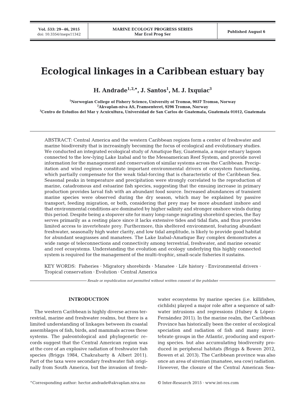 Ecological Linkages in a Caribbean Estuary Bay