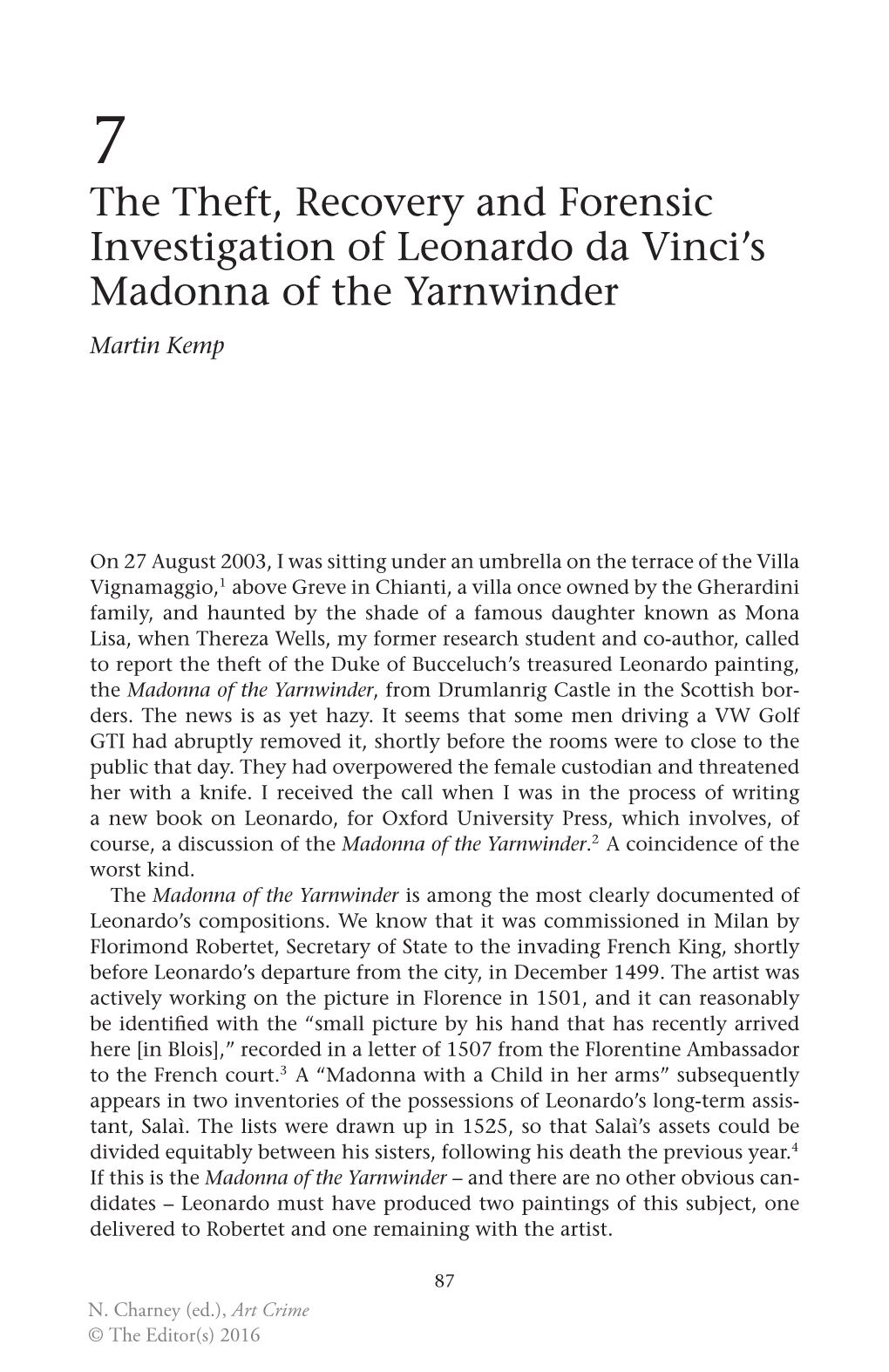 The Theft, Recovery and Forensic Investigation of Leonardo Da Vinci's