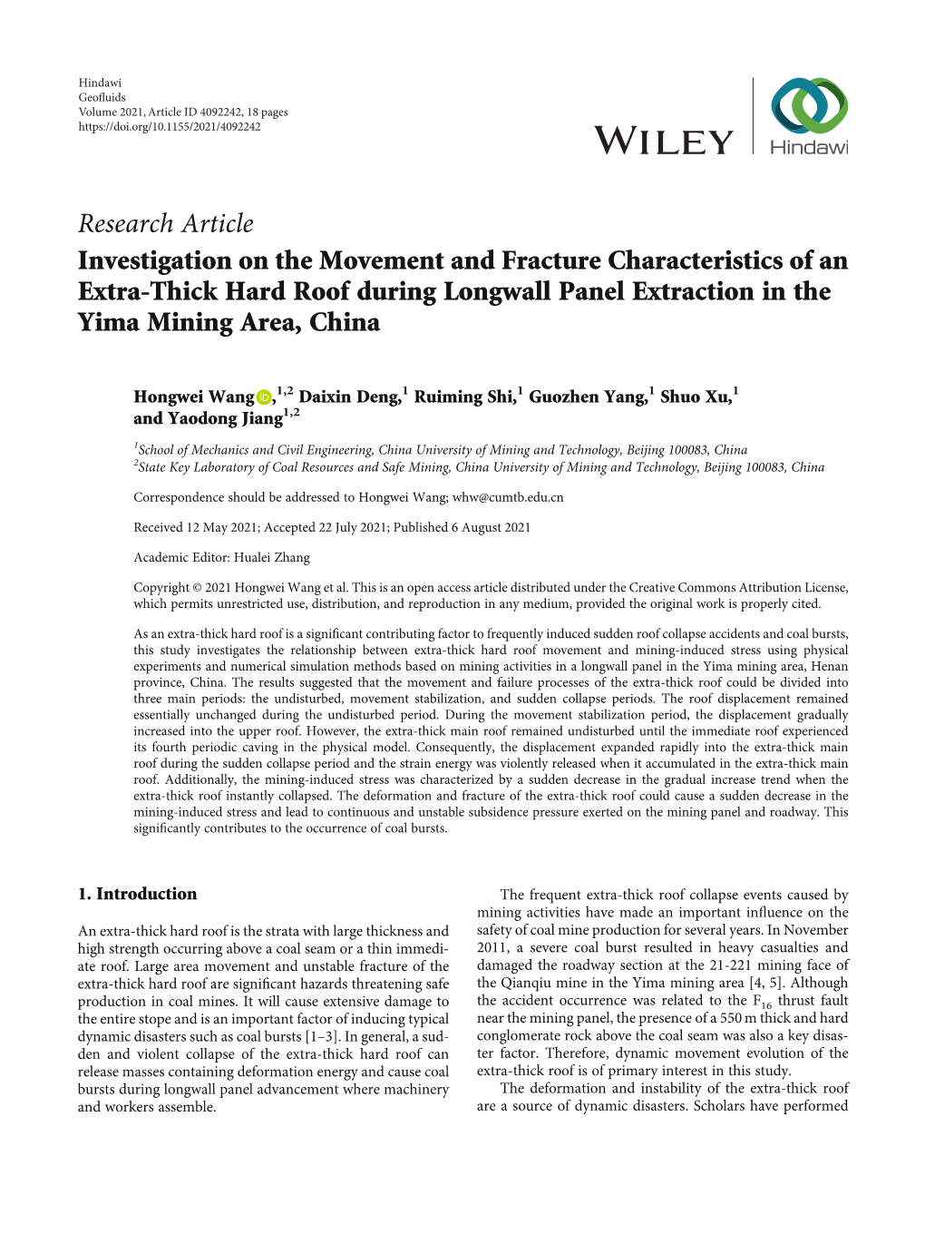 Investigation on the Movement and Fracture Characteristics of an Extra-Thick Hard Roof During Longwall Panel Extraction in the Yima Mining Area, China