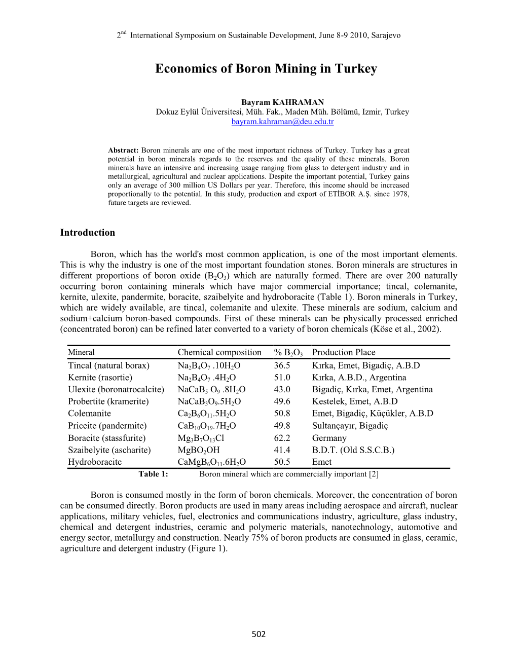 Economics of Boron Mining in Turkey