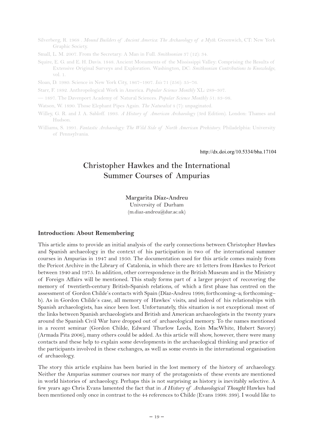 Christopher Hawkes and the International Summer Courses of Ampurias