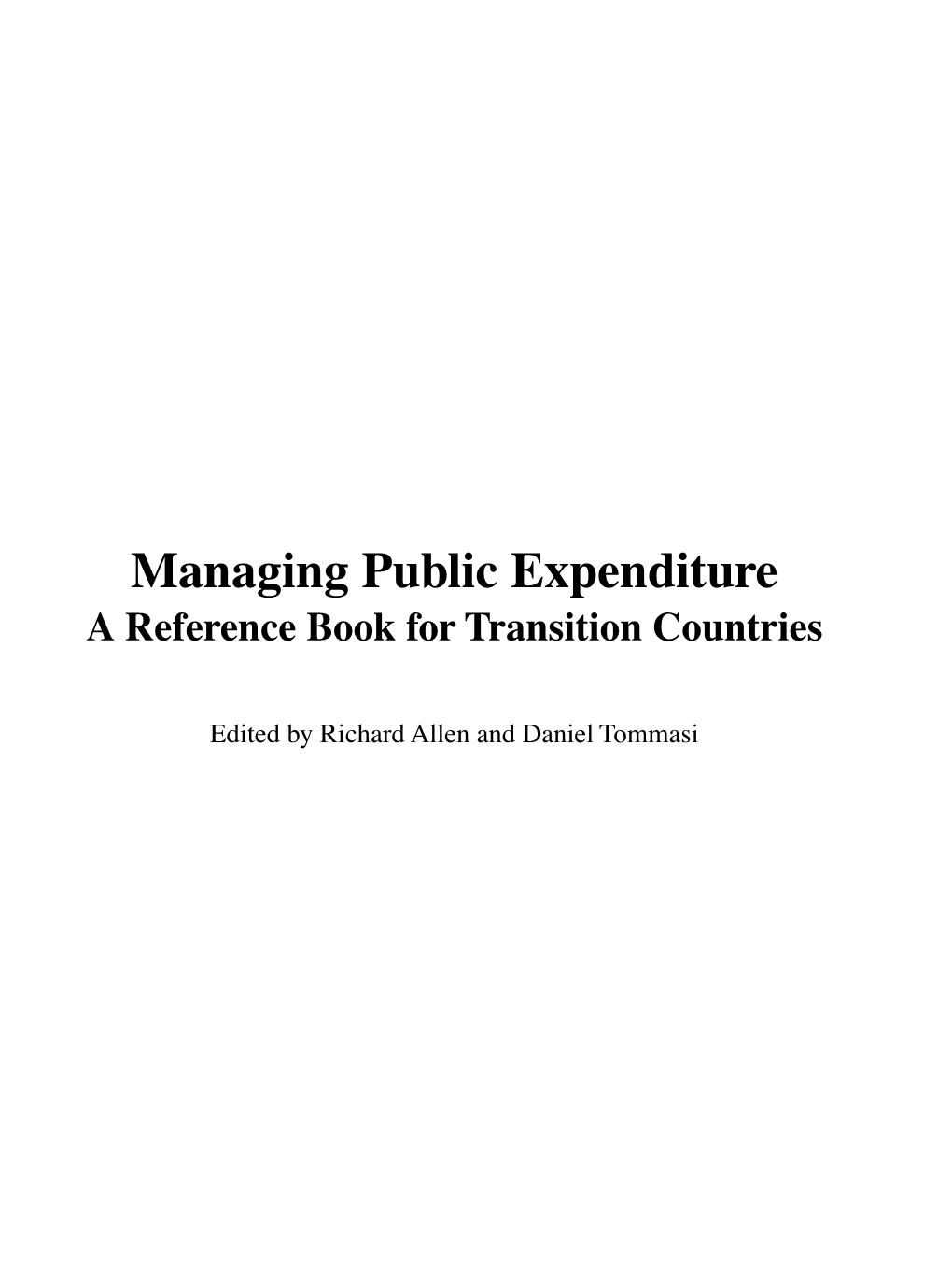 Managing Public Expenditure a Reference Book for Transition Countries