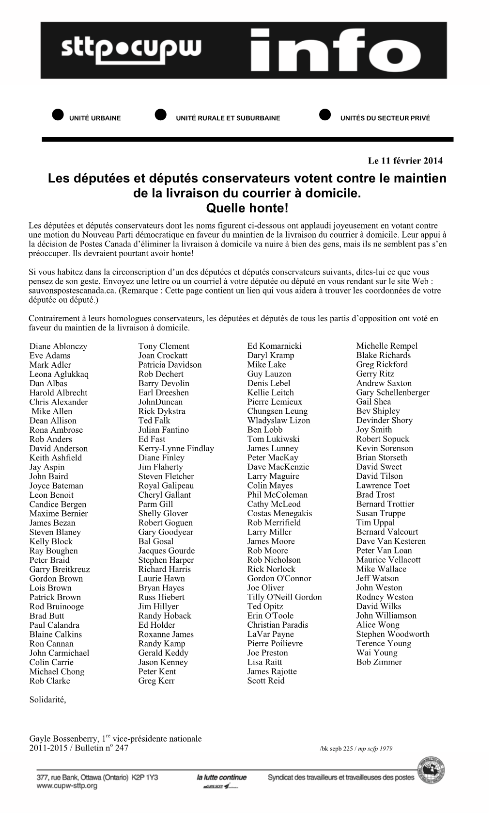 Les Députées Et Députés Conservateurs Votent Contre Le Maintien De La Livraison Du Courrier À Domicile. Quelle Honte!