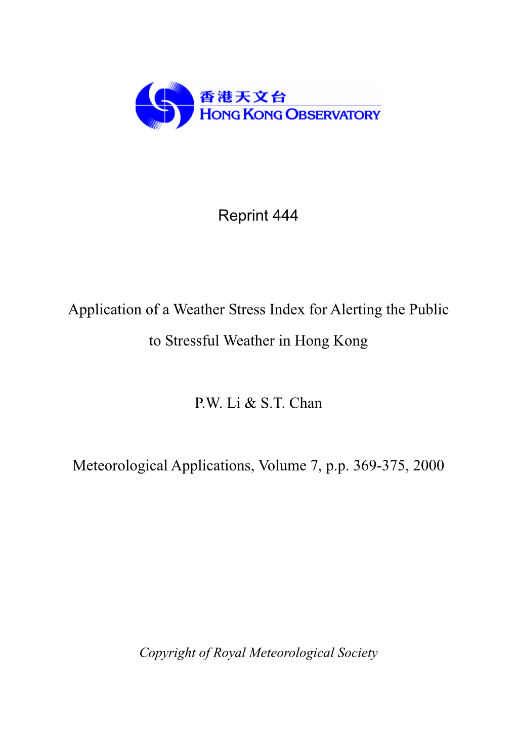 Reprint 444 Application of a Weather Stress
