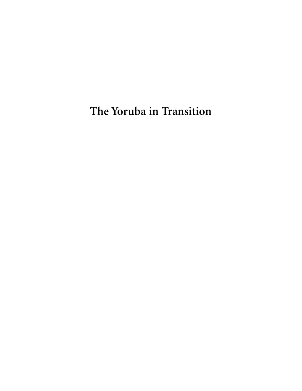 The Yoruba in Transition