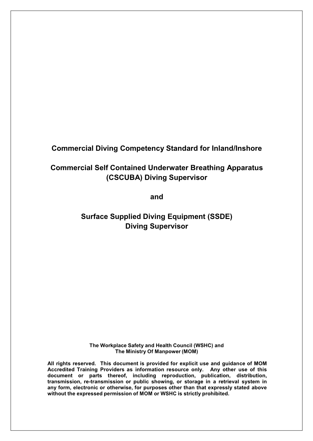 Commercial Diving Competency Standard for Inland/Inshore