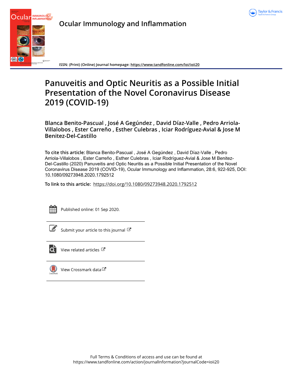 Panuveitis and Optic Neuritis As a Possible Initial Presentation of the Novel Coronavirus Disease 2019 (COVID-19)