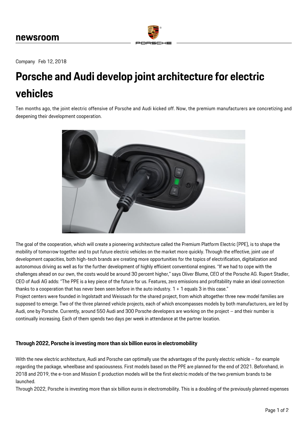 Porsche and Audi Develop Joint Architecture for Electric Vehicles Ten Months Ago, the Joint Electric Offensive of Porsche and Audi Kicked Off