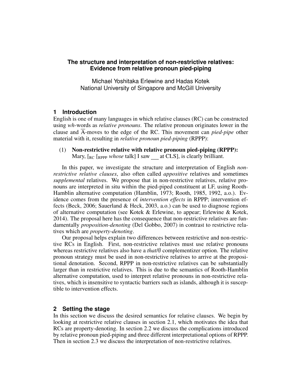 The Structure and Interpretation of Non-Restrictive Relatives: Evidence from Relative Pronoun Pied-Piping