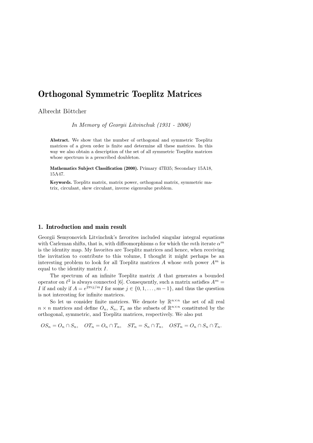Orthogonal Symmetric Toeplitz Matrices