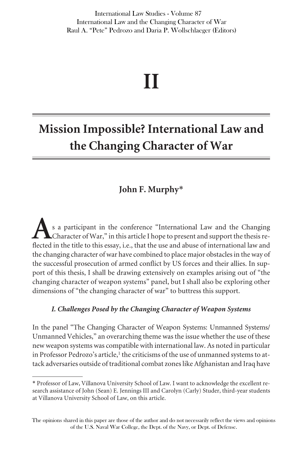 Mission Impossible? International Law and the Changing Character of War