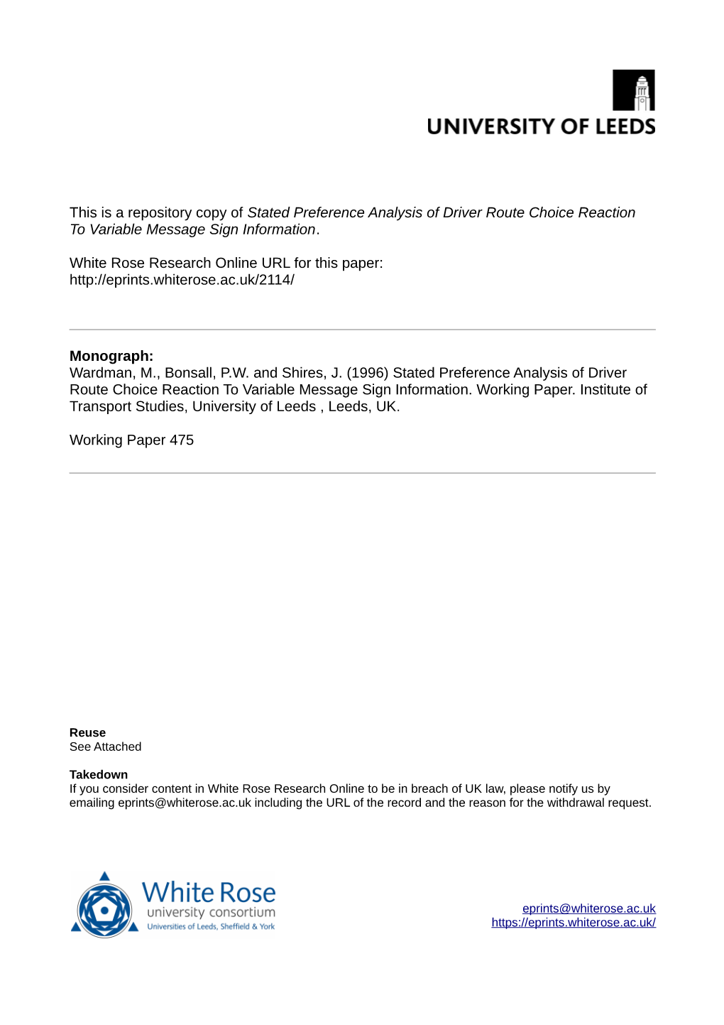 Stated Preference Analysis of Driver Route Choice Reaction to Variable Message Sign Information