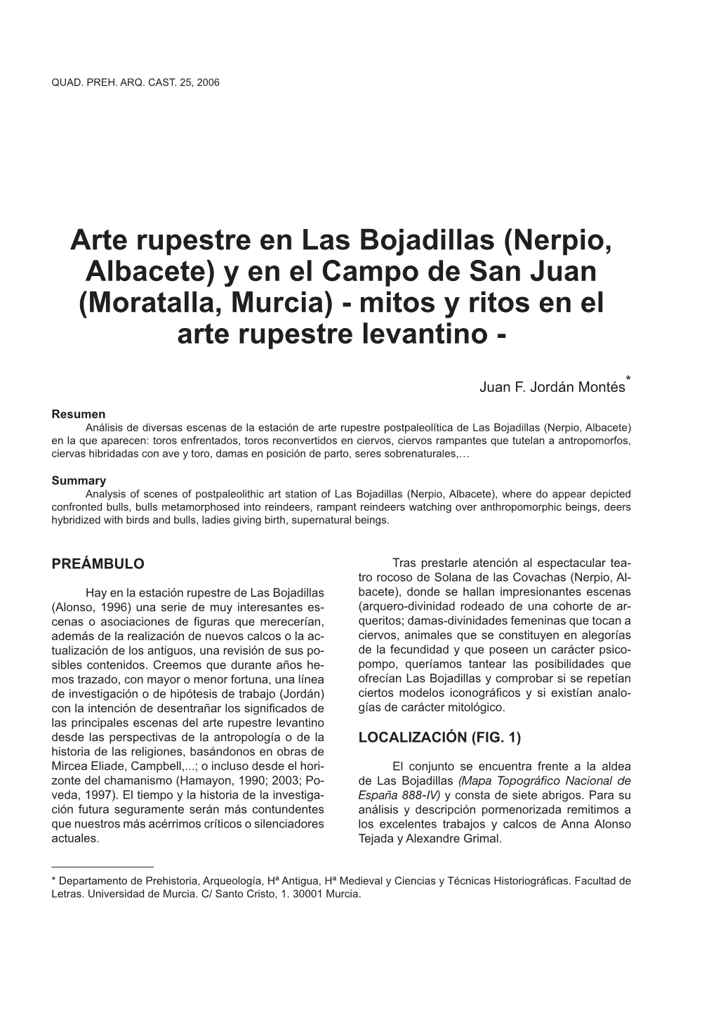 Nerpio, Albacete) Y En El Campo De San Juan (Moratalla, Murcia) - Mitos Y Ritos En El Arte Rupestre Levantino